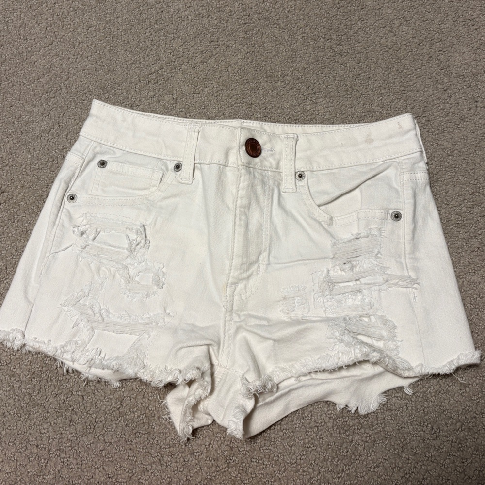 White Distressed Jean Shorts